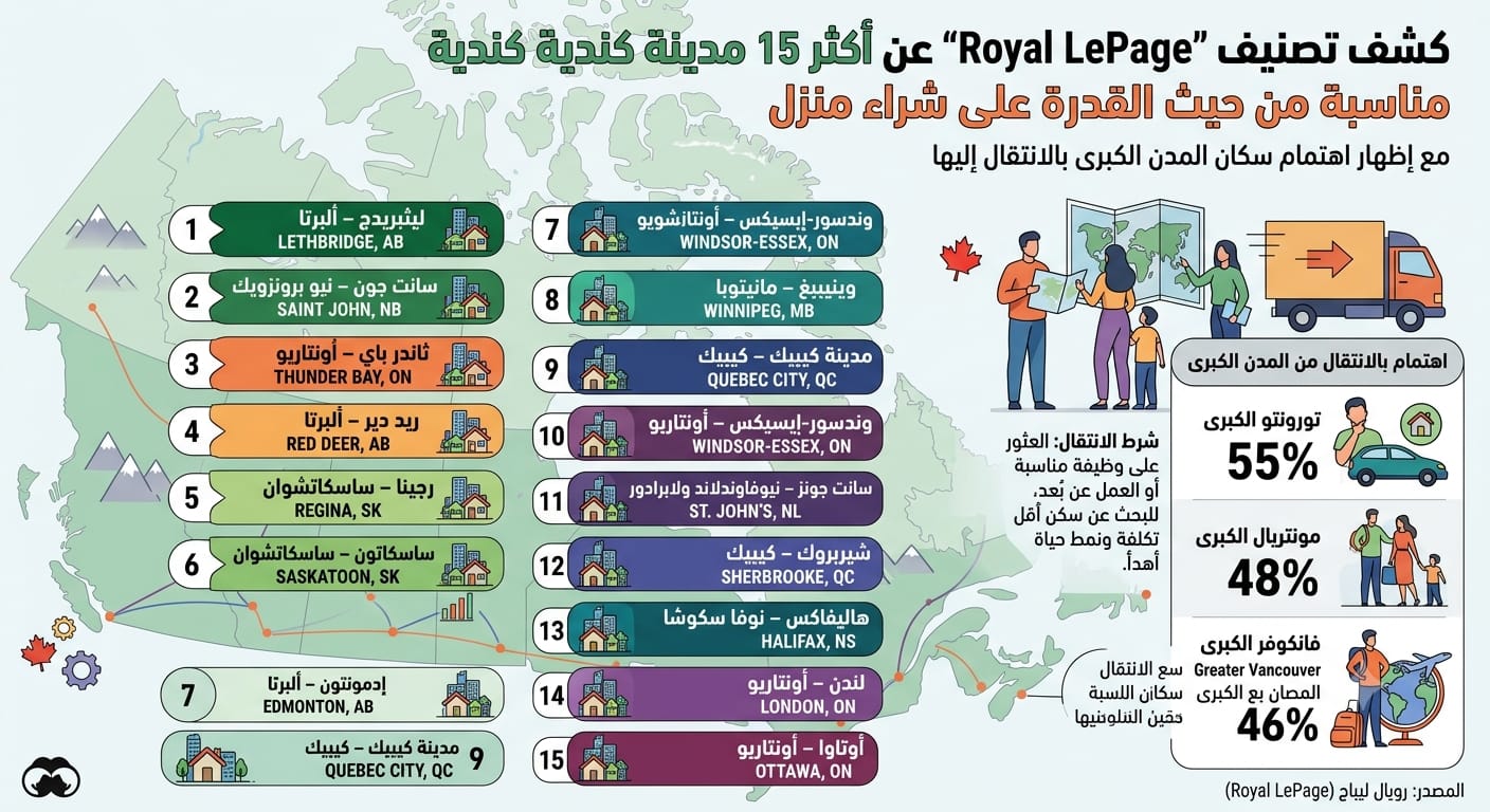 خريطة الهروب من الغلاء الى 15 مدينة كندية